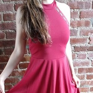 Red halter dress